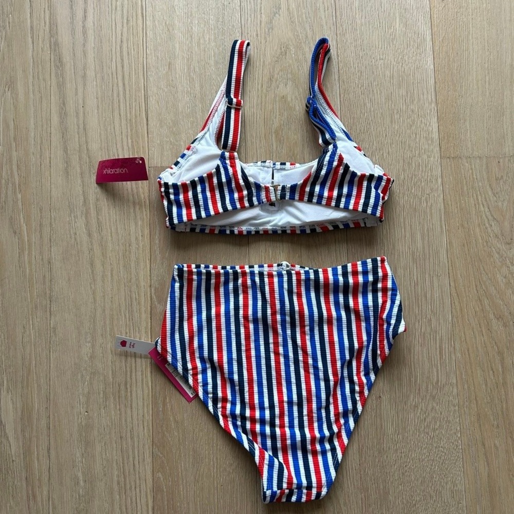 Xhilaration Striped Bikini Set High Waisted Red White Blue M Ribbed Nautical NWT - Picture 3 of 9